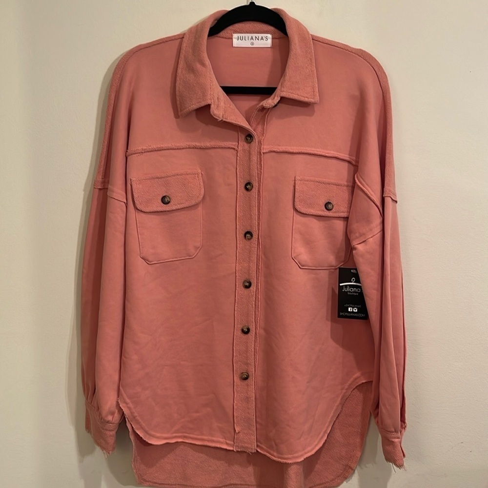 Juliana’s Boutique Peach Raw Edge Sweatshirt Shacket